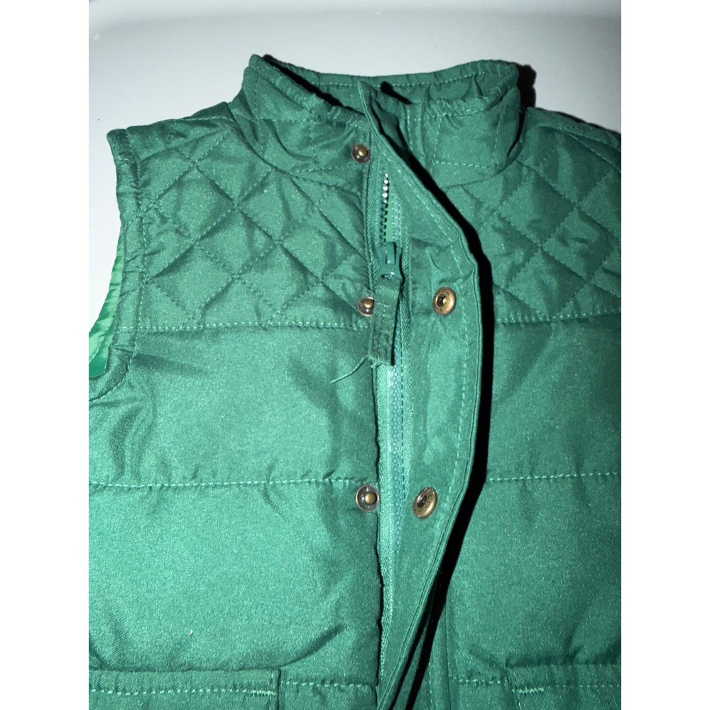 Kids Green Quilted Puffer Vest Mock Neck Full Zip Snap Front Pockets 0298